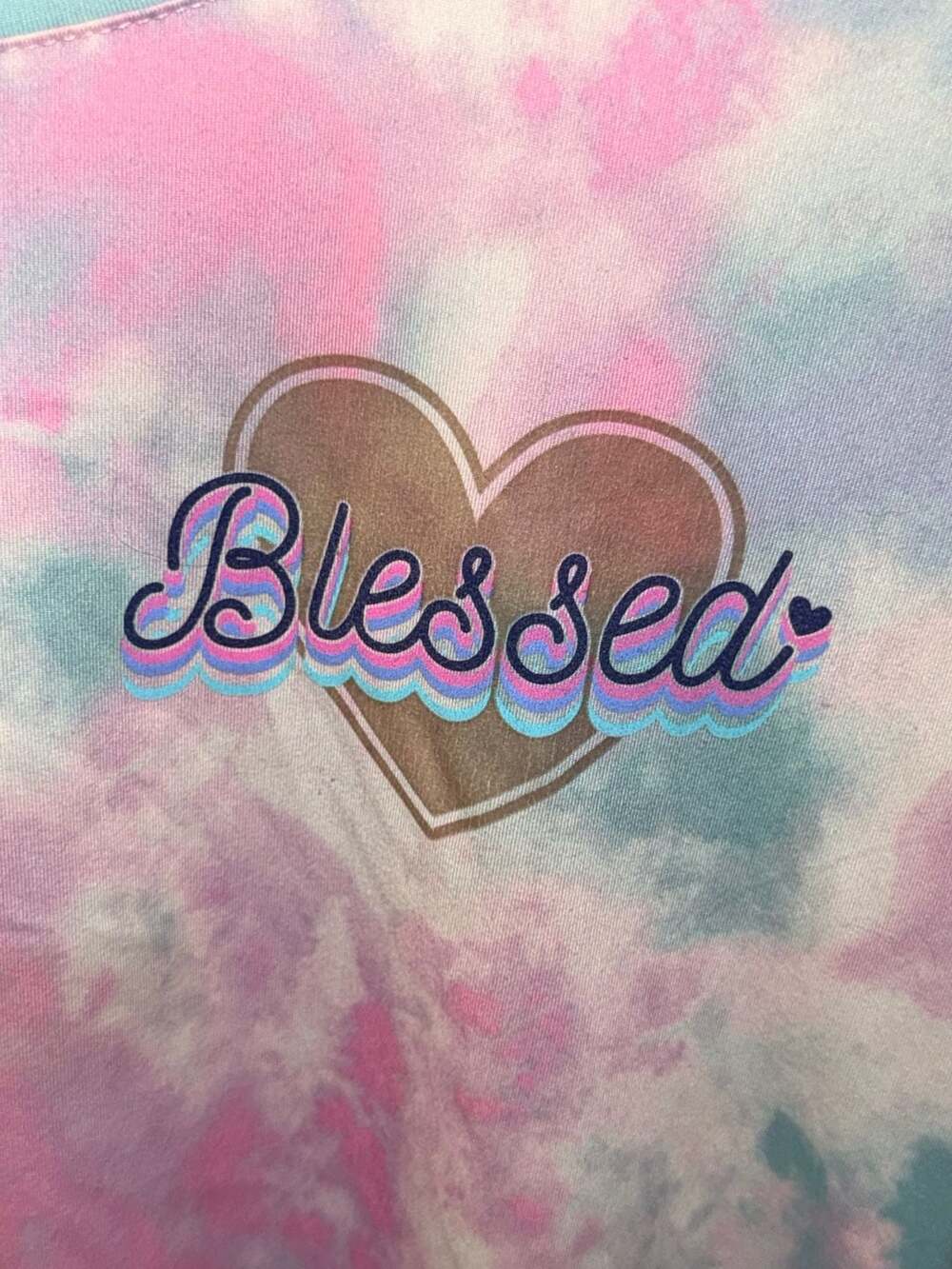 Self Esteem Pastel Tie-Dye Blessed Graphic Short Sleeve Crop T-Shirt Medium